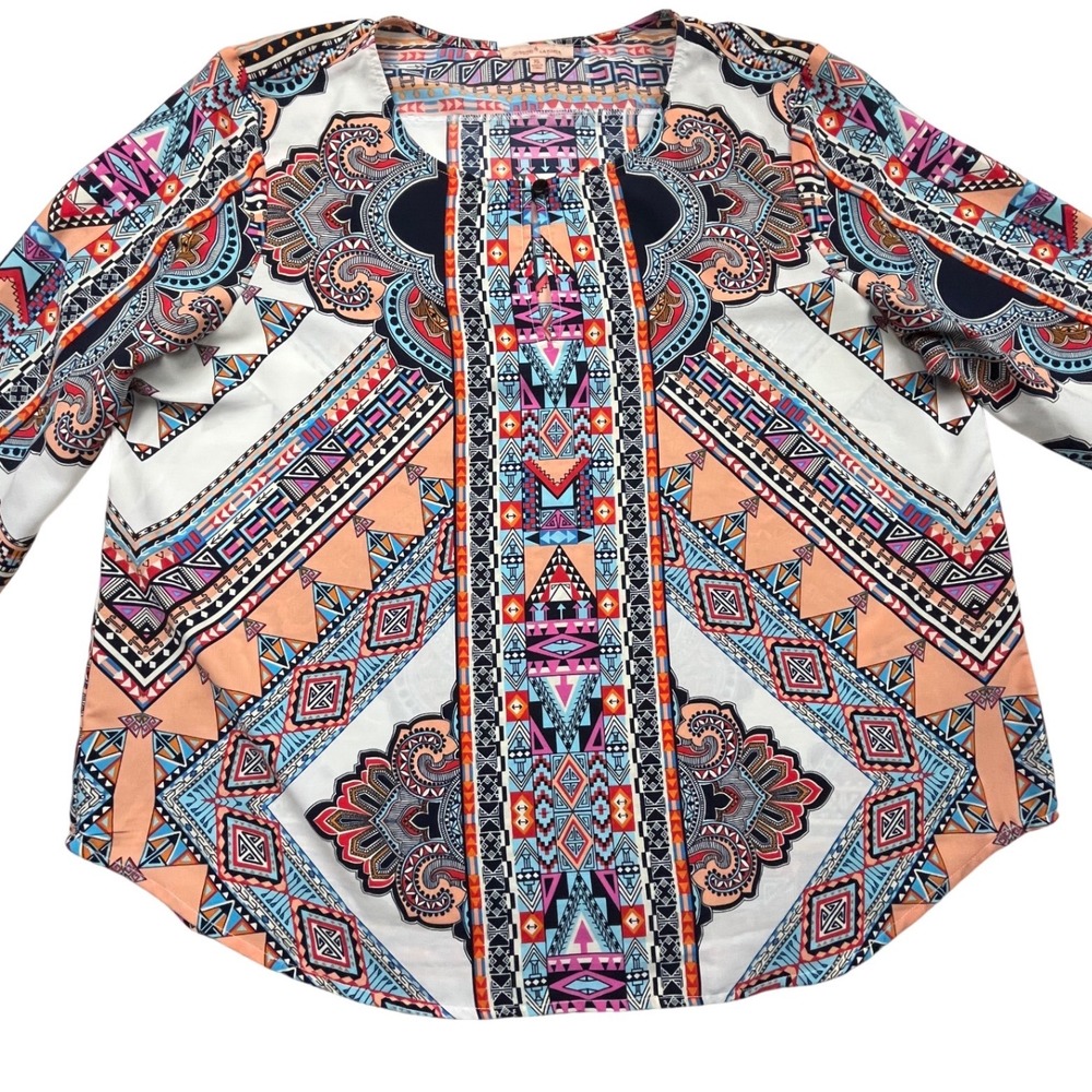 Gibson Latimer Womens XL Geometric Paisley Print 3/4 Sleeve Blouse Multicolor